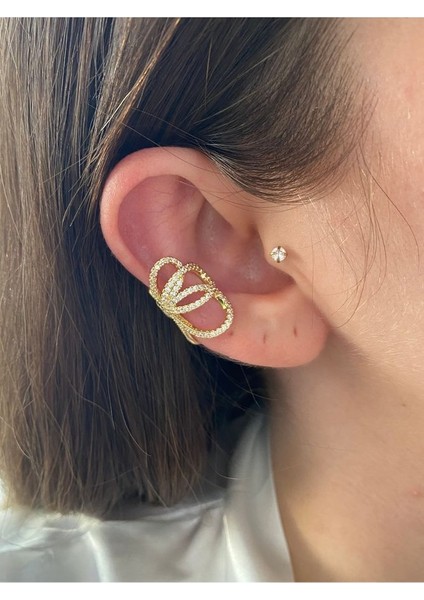 Zirkon Taşlı Kelebek Çift Taraflı Kadın Earcuff Kıkırdak Küpe modelleri