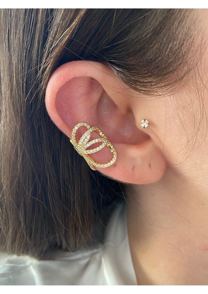 Zirkon Taşlı Kelebek Çift Taraflı Kadın Earcuff Kıkırdak Küpe indirimleri