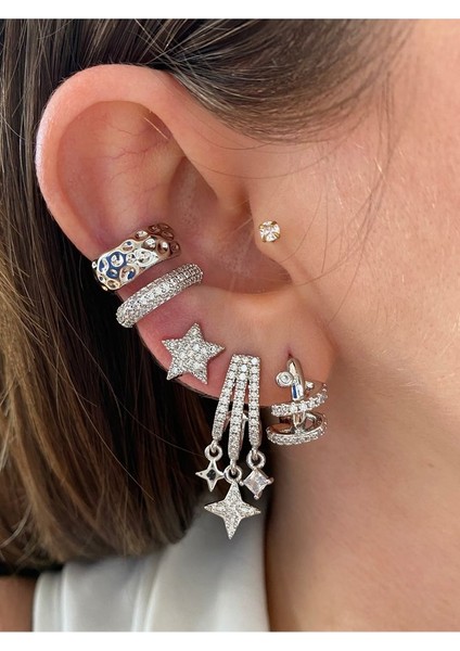 2 Sıra Zirkon Taşlı Kadın Earcuff Kıkırdak Küpe