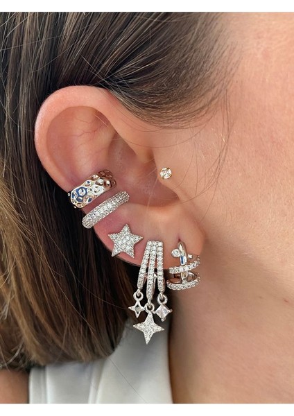 2 Sıra Zirkon Taşlı Kadın Earcuff Kıkırdak Küpe