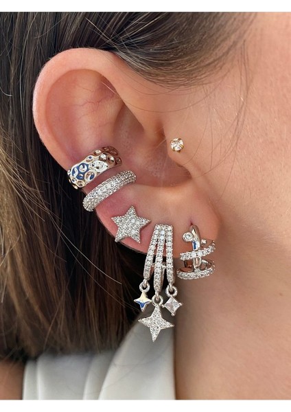 2 Sıra Zirkon Taşlı Kadın Earcuff Kıkırdak Küpe