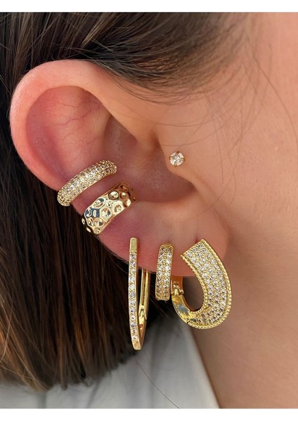 2 Sıra Zirkon Taşlı Kadın Earcuff Kıkırdak Küpe