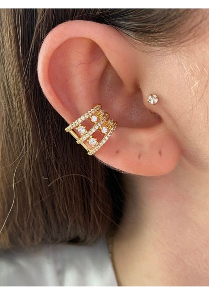 3 Sıra Zirkon Taşlı Kadın Earcuff Kıkırdak Küpe