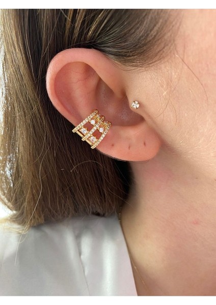 3 Sıra Zirkon Taşlı Kadın Earcuff Kıkırdak Küpe modelleri
