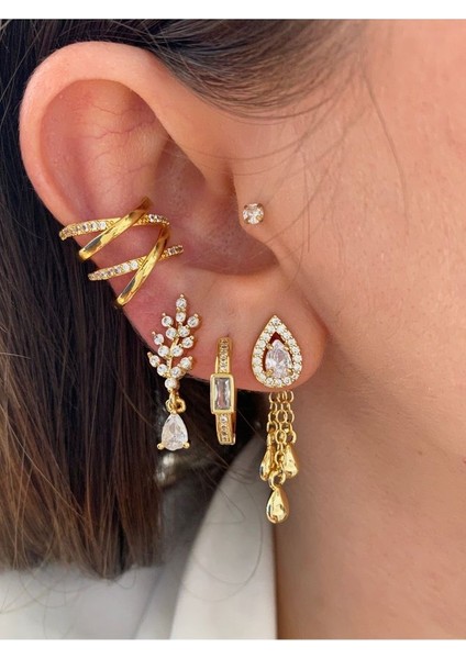 Zirkon Taşlı Çapraz Kadın Earcuff Kıkırdak Küpe