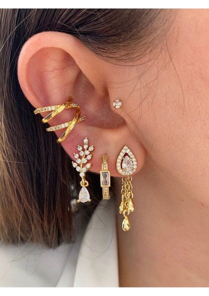 Zirkon Taşlı Çapraz Kadın Earcuff Kıkırdak Küpe modelleri