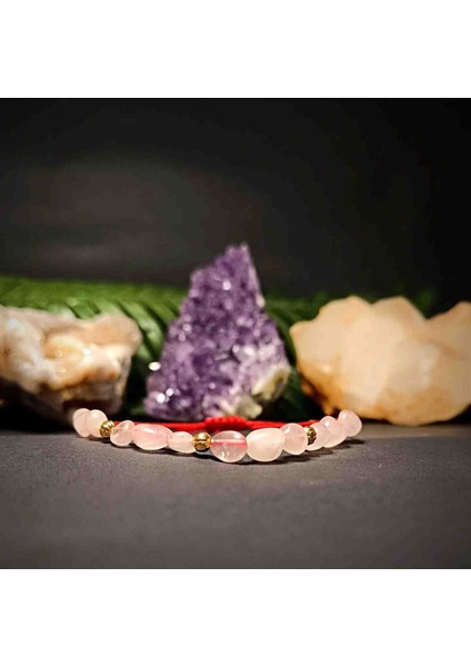 Pembe Kuvars Amorf Kesim Makrome Örgü Doğal Taş Bileklik
