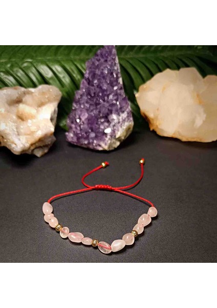 Pembe Kuvars Amorf Kesim Makrome Örgü Doğal Taş Bileklik fiyatları