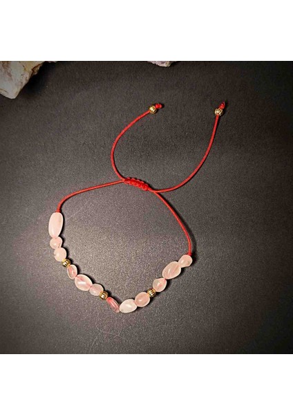 Pembe Kuvars Amorf Kesim Makrome Örgü Doğal Taş Bileklik modelleri