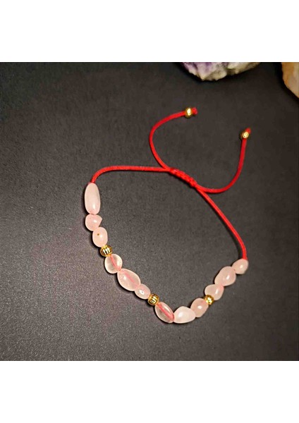 Pembe Kuvars Amorf Kesim Makrome Örgü Doğal Taş Bileklik fırsatları