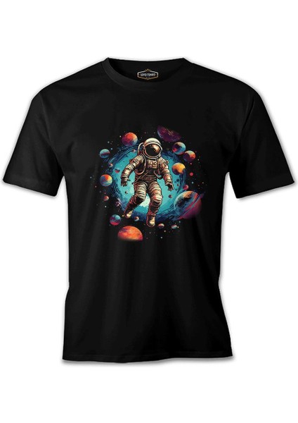 Astronot - Gezegenlere Yolculuk Siyah Erkek Tshirt
