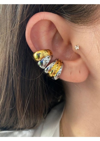 Çift Renkli Halka Kadın Earcuff Kıkırdak Küpe modelleri