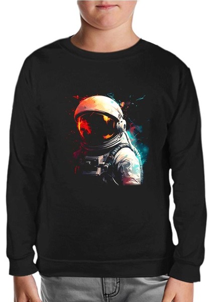 Uzayın Renkleri - Astronot Siyah Çocuk Sweatshirt