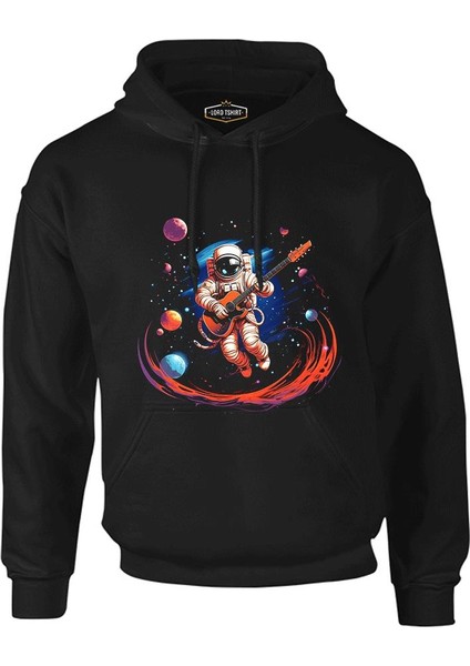 Uzayda Gitar - Astronot Siyah Erkek Fermuarsız Kapşonlu