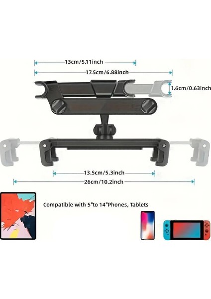 Araç Içi Akrobat Koltuk Arkası Tablet ve Telefon Tutucu Stand Ayarlanabilir Açı 13.5cm -26CM Uyumlu
