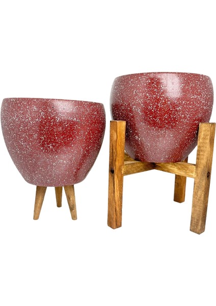 Ev Dekorasyon Bordo Granit Toprak Saksı Saksılık Salon Çiçeklik İkili Set 3 Ayaklı- 4 Ayaklı- 15 CM fırsatları