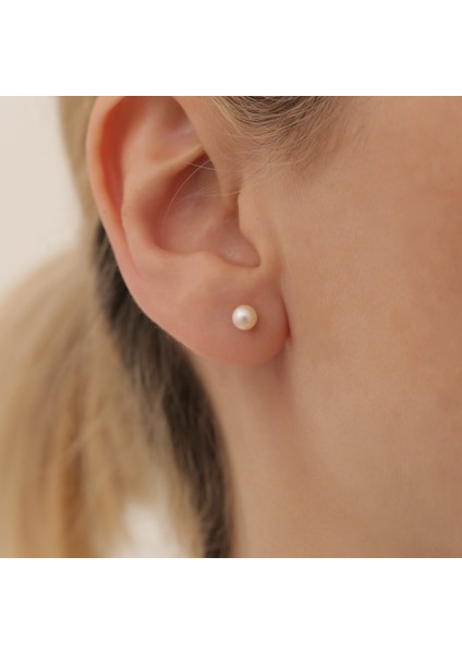 925 Ayar Gümüş Beyaz Kültür Incisi Hediye Çivi Küpe-5mm