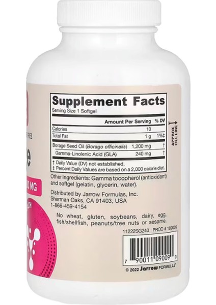 Borage Seed Oil 1 200MG 120 Softgels usa Menşei 3650