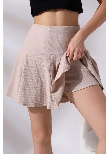 Bürümcük Kumaş Yandan Fermuarlı Şortlu Etek 21135 Taş modelleri