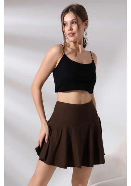 Bürümcük Kumaş Yandan Fermuarlı Şortlu Etek 21135 Kahve fiyatları
