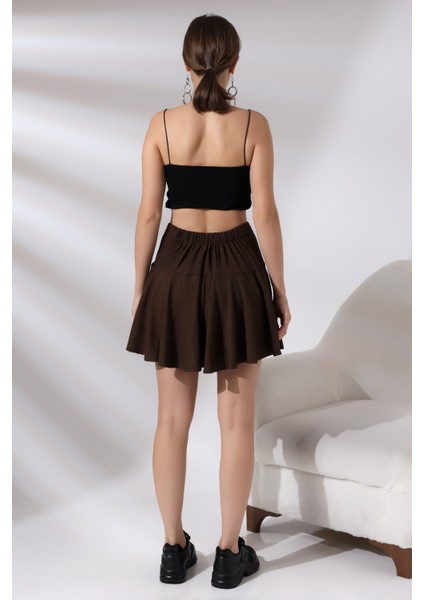 Bürümcük Kumaş Yandan Fermuarlı Şortlu Etek 21135 Kahve fırsatları