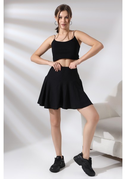 Bürümcük Kumaş Yandan Fermuarlı Şortlu Etek 21135 Siyah fiyatları