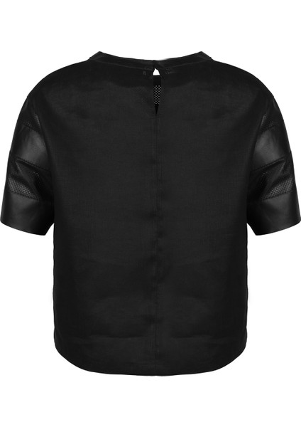 Linea Siyah Kadın Perforeli Süet Deri Crop Bluz
