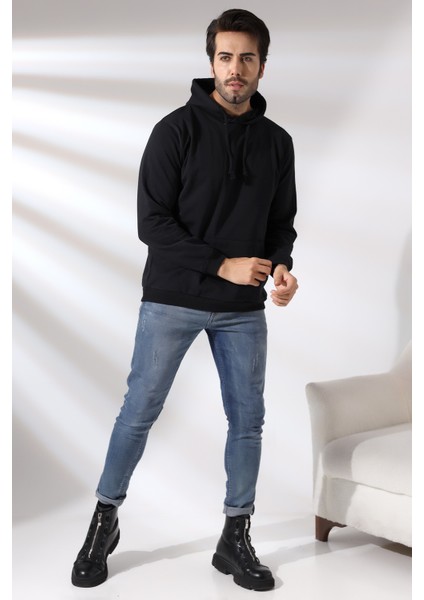 Şardonlu Kapüşonlu Sweatshirt 19125 Siyah