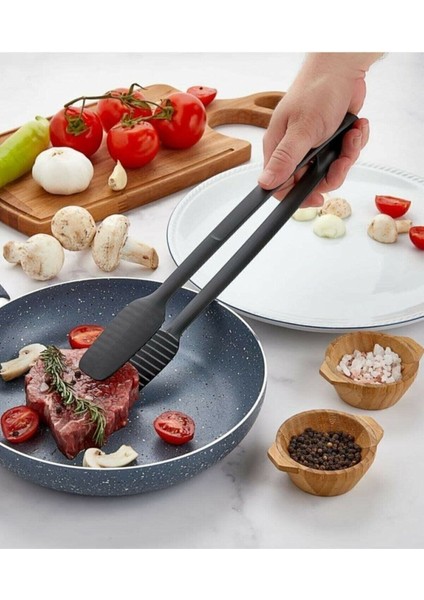 6 'lı Yanmaz Yapışmaz Mutfak Servis Seti Kepçe Çırpıcı Maşa Cımbız Spatula Kaşık