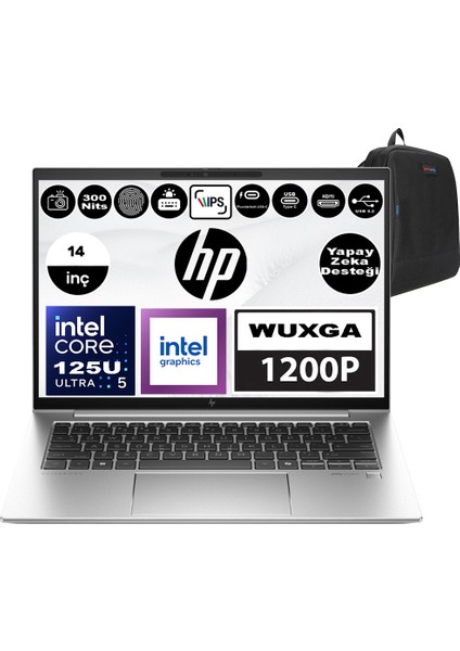 Elitebook 840 G11 Intel Core Ultra 5 125U 64GB Ddr5 1tb SSD 14" IPS Wuxga Windows 11 Pro Taşınabilir Bilgisayar 8A4U5EA10 + Zetta Çanta