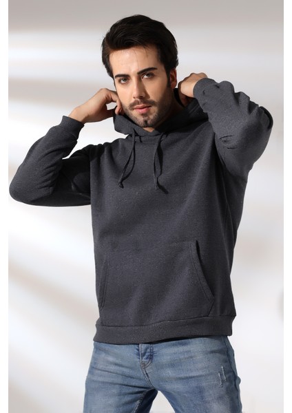 Şardonlu Kapüşonlu Sweatshirt 19125 Antrasitmelanj