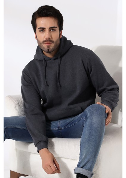 Şardonlu Kapüşonlu Sweatshirt 19125 Antrasitmelanj