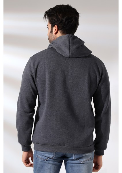 Şardonlu Kapüşonlu Sweatshirt 19125 Antrasitmelanj