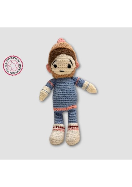 Uretti El Yapımı Amigurumi  Bebek  Sabit Şapkalı 22CM - Mavi