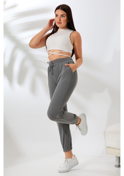 Şardonlu Fitilli Paçası Lastikli Yumuşak Dokulu Eşofman Altı 21726 Füme fiyatları