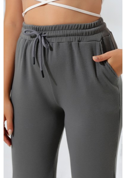 Şardonlu Fitilli Paçası Lastikli Yumuşak Dokulu Eşofman Altı 21726 Füme modelleri