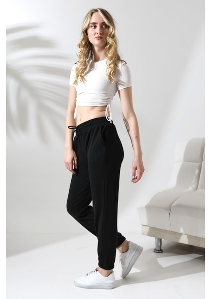 Şardonlu Fitilli Paçası Lastikli Yumuşak Dokulu Eşofman Altı 21726 Siyah fiyatları