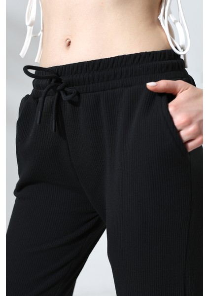 Şardonlu Fitilli Paçası Lastikli Yumuşak Dokulu Eşofman Altı 21726 Siyah modelleri