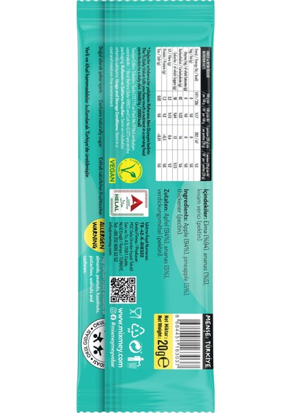 Ananas Meyve Bar 24 Adet | Vegan, Doğal Ve Glutensiz Sağlıklı Atıştırmalık - 20gr X 24 Adet