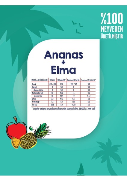 Ananas Meyve Bar 24 Adet | Vegan, Doğal Ve Glutensiz Sağlıklı Atıştırmalık - 20gr X 24 Adet