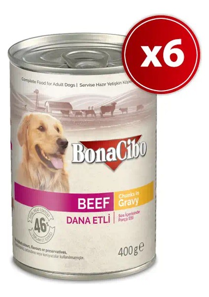 Soslu Dana Etli Yaş Yetişkin Köpek Konserve Maması 400GR x 6 Adet
