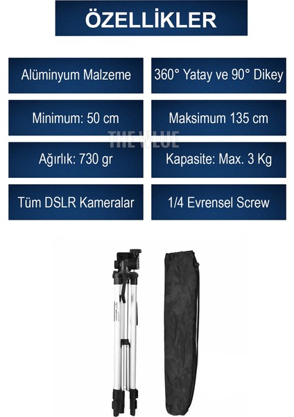 The Wlue Profesyonel Outdoor Tripod 135CM Tüm Dslr Kameralarla Uyumlu Video Fotoğraf Çekim Tripod