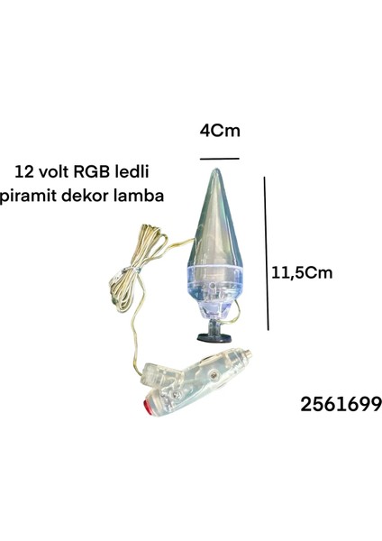 1 Adet 12 Volt Multicolour Rgb LED Piramit Dekor Lamba