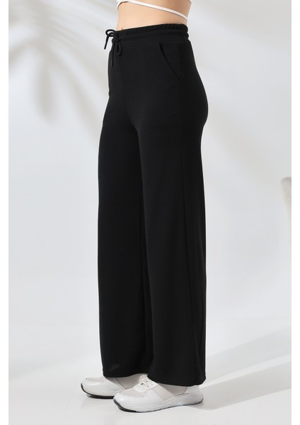 Bürümcük Fitilli Kumaş Paçası Geniş Pantolon 21656 Siyah fiyatları