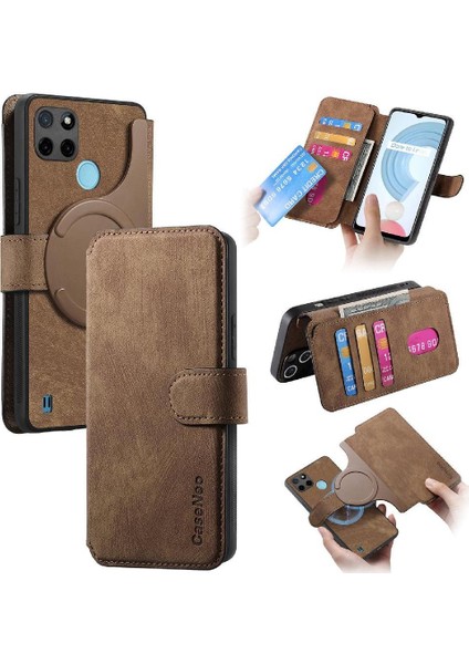 Realme C21Y Cüzdan Kart Standı Mıknatıs Koruyucu Malzeme Retro Için Flip Case (Yurt Dışından)