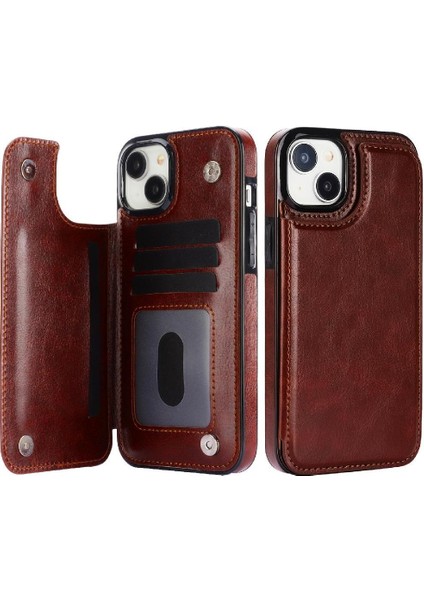 Kart Tutucu Çift Manyetik ile IPhone 15 Için Cüzdan Kılıf Pu Deri (Yurt Dışından)