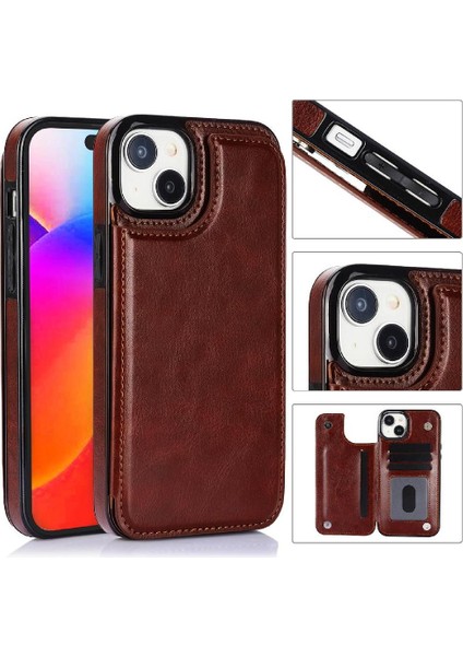 Kart Tutucu Çift Manyetik ile IPhone 15 Için Cüzdan Kılıf Pu Deri (Yurt Dışından)
