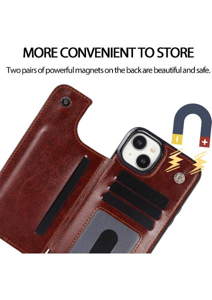 Kart Tutucu Çift Manyetik ile IPhone 15 Için Cüzdan Kılıf Pu Deri (Yurt Dışından)