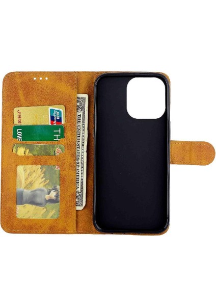 IPhone 15 Için Filp Durumda Pro Max Kickstand Pu Deri Kart Tutucu Manyetik (Yurt Dışından)