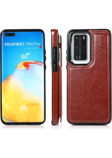 Huawei P40 Kart Yuvaları Için Cüzdan Durumda Çift Manyetik Toka Kickstand Pu (Yurt Dışından)